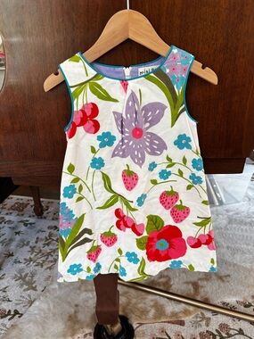 Mini Boden White Floral Cherry & Strawberry Dress